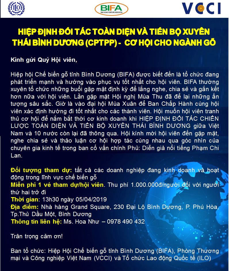 Hội thảo "Hiệp Định Đối Tác Toàn Diện Và Tiến Bộ Xuyên Thái Bình Dương (CPTPP) Và Cơ Hội Cho Ngành Gỗ" 1 0 02 06 236cee4f3e0d7345fae5ccac267699ae707406d38019c2db846c0fda7634274a bc48b8e