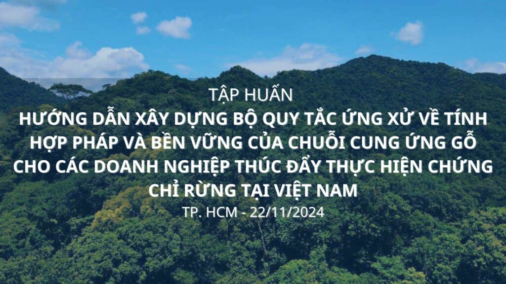 Tập huấn “Hướng dẫn xây dựng Bộ Quy tắc ứng xử về tính hợp pháp và bền vững của chuỗi cung ứng gỗ" 1 tap huan