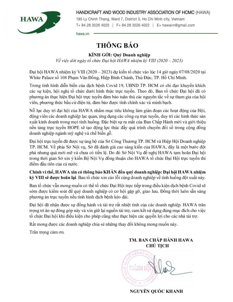 Thông báo về việc hoãn đại hội đại biểu HAWA nhiệm kỳ VIII 1 thong bao chinh thuc ve dh hawa iaCov
