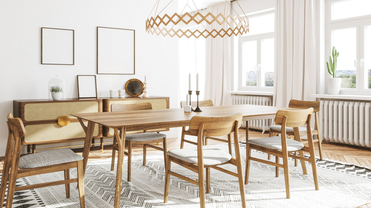 Interior of Scandinavian style dining room.