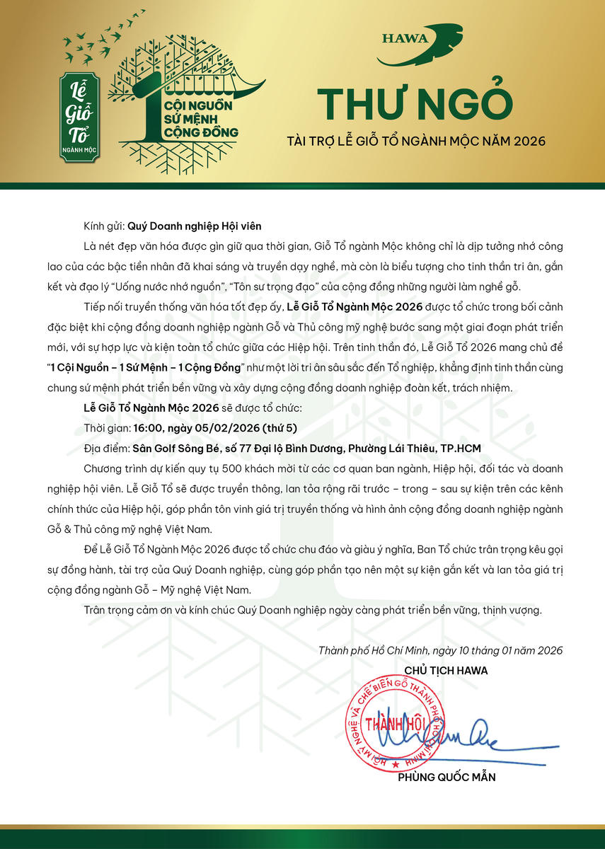 Lễ giỗ tổ ngành mộc 2026 1 Cội nguồn - 1 Sứ mệnh - 1 Cộng đồng