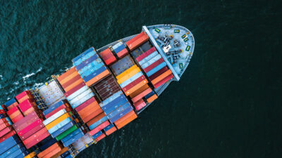 Aerial view Container Cargo ship import and export business, Top view Freight Transportation import export logistic.