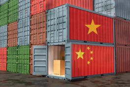 Stacks of Freight containers. German and China flag. 3D Rendering